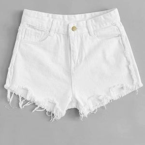SHEIN Frayed Hem White Denim Shorts Size XL